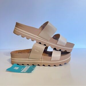 New Reef Cushion Vista HI platform Slide Sandals Beige Size 7